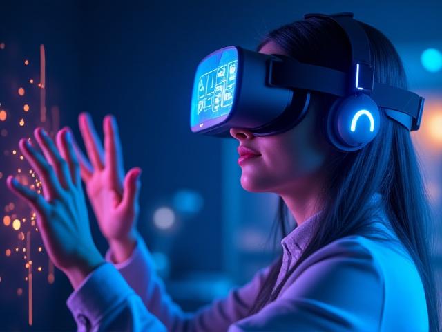 Persona con visore VR che interagisce con un ambiente di design virtuale